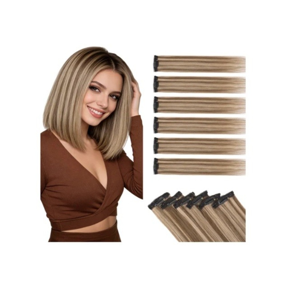 Benehair 6 PCS Clip in Hair Extensions 100% Real Human Hair 10 Inch Light Brown